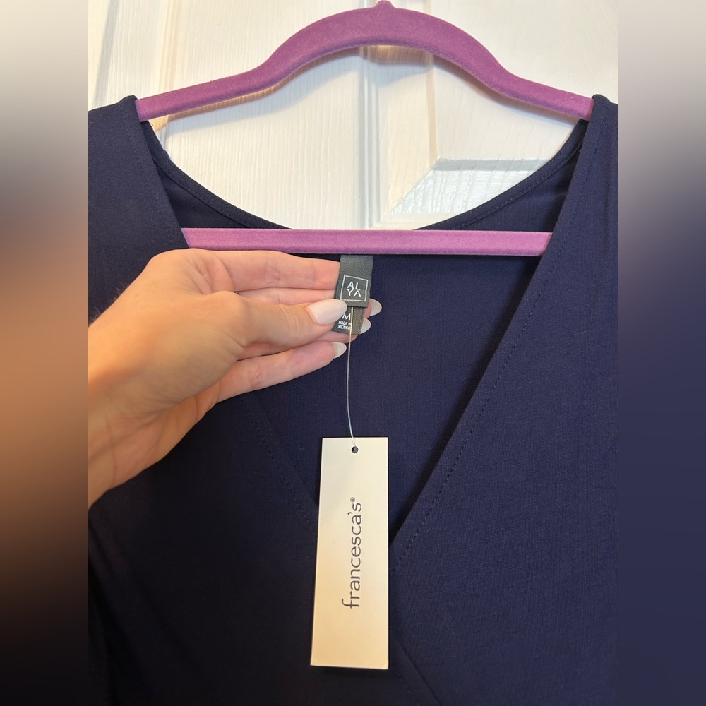 BNWT Navy Blue Faux Tie V-Neck Dress - Picture 9 of 10